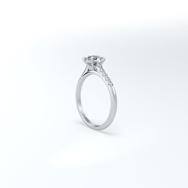 Oval halo lab created castel shoulder set engagement ring