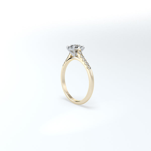 Oval halo lab created castel shoulder set engagement ring