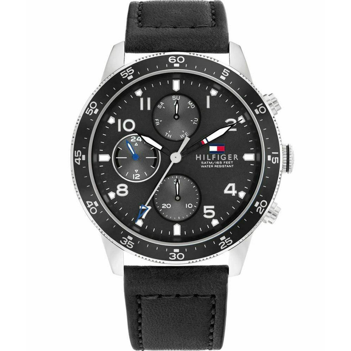 Tommy hilfiger sunray black best sale leather watch