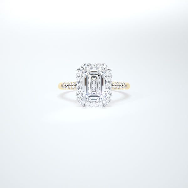 Emerald cut halo lab engagement ring