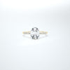 Oval halo lab created castel shoulder set engagement ring
