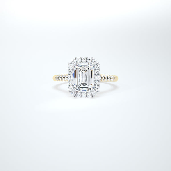 Emerald cut halo lab engagement ring