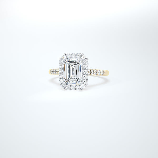 Emerald cut halo lab engagement ring