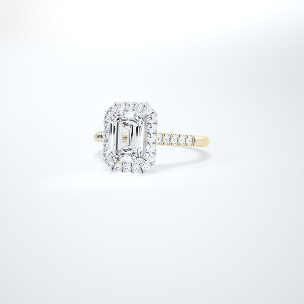 Emerald cut halo lab engagement ring