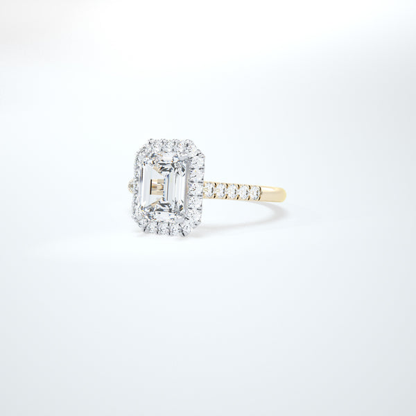 Emerald cut halo lab engagement ring
