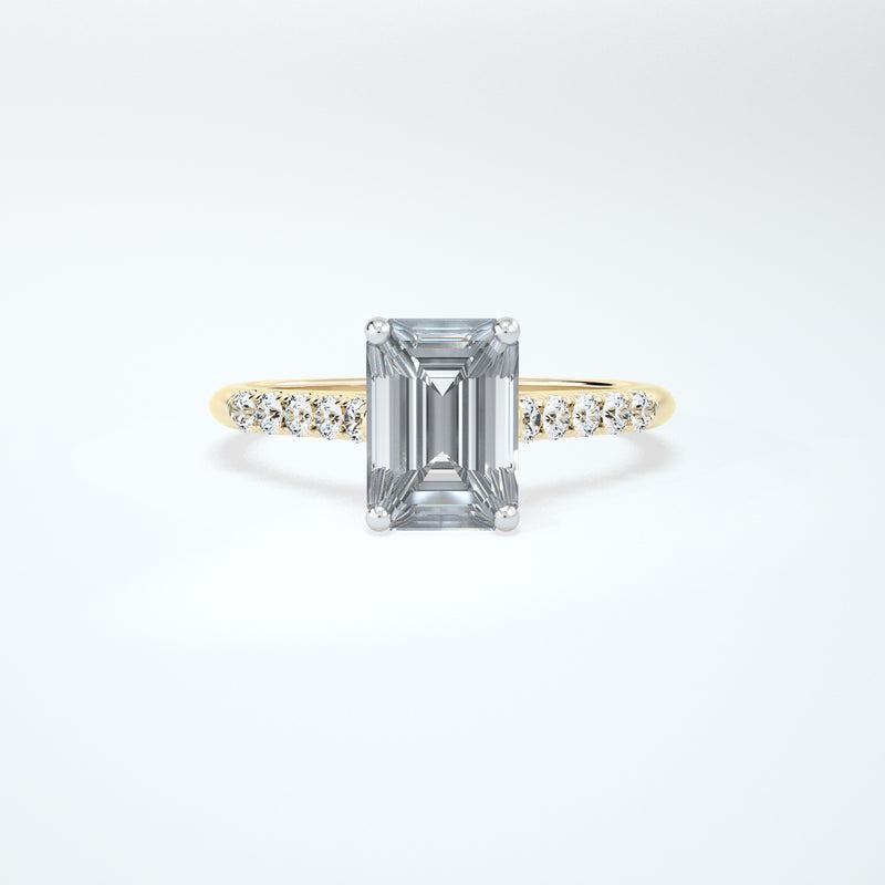 Emerald cut solitaire lab created diamond ring in 18 carat yellow gold
