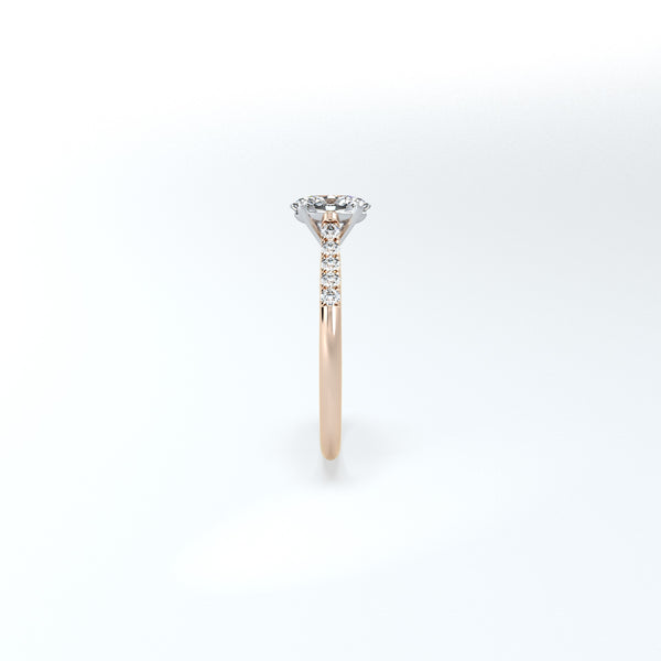 Oval halo lab created castel shoulder set engagement ring