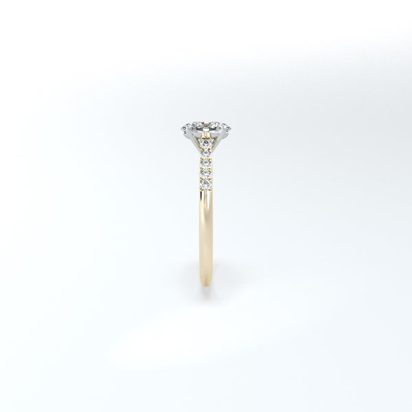 Oval halo lab created castel shoulder set engagement ring