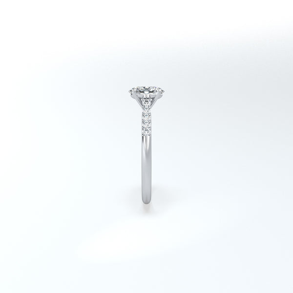 Oval halo lab created castel shoulder set engagement ring