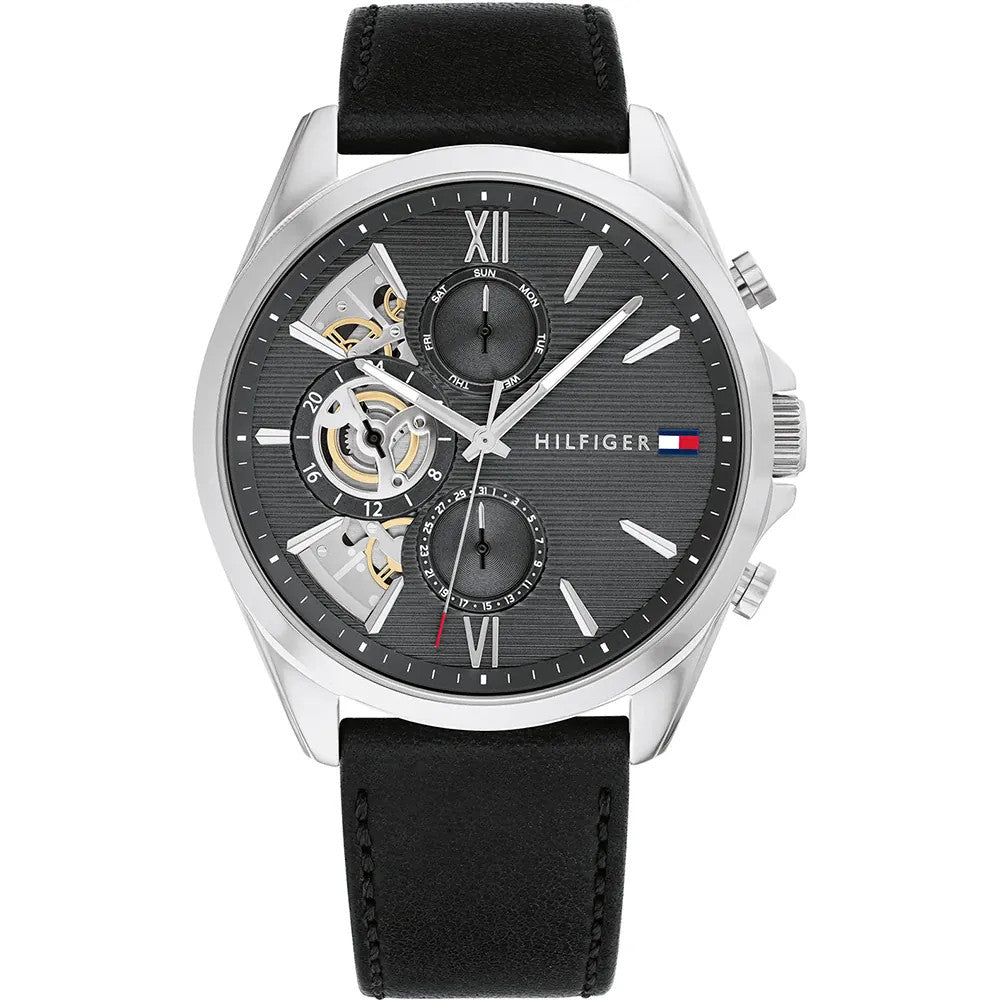 Tommy Hilfiger 1710644 Baker Black Leather Dark Grey Dial Multi-function Men's Watch