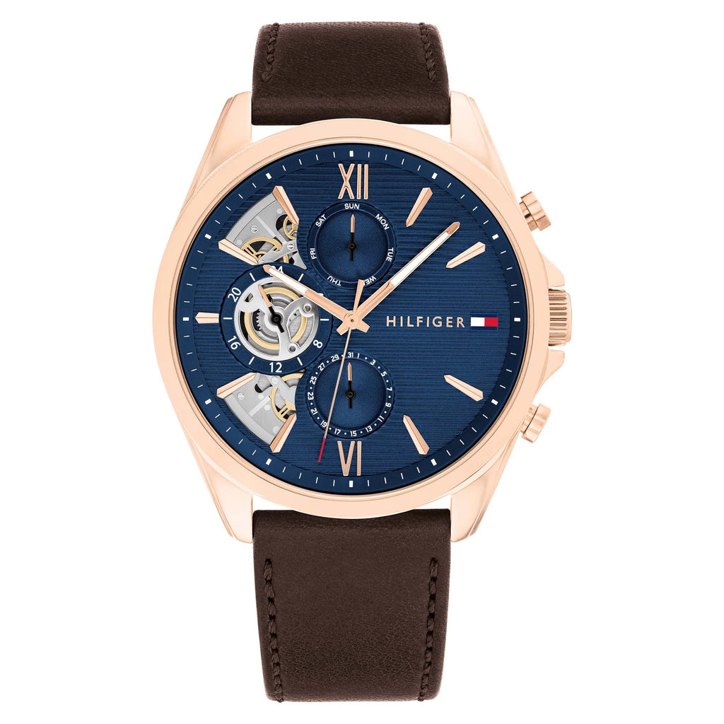 Tommy Hilfiger 1710645 Baker Brown Leather Blue Dial Multi-function Men's Watch