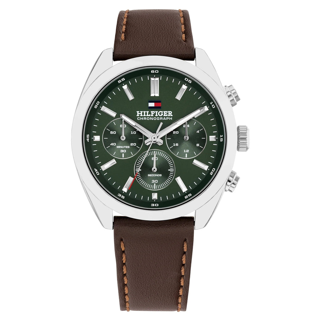 Tommy Hilfiger 1710719 Brown Leather Forest Green Dial Chronograph Men's Watch