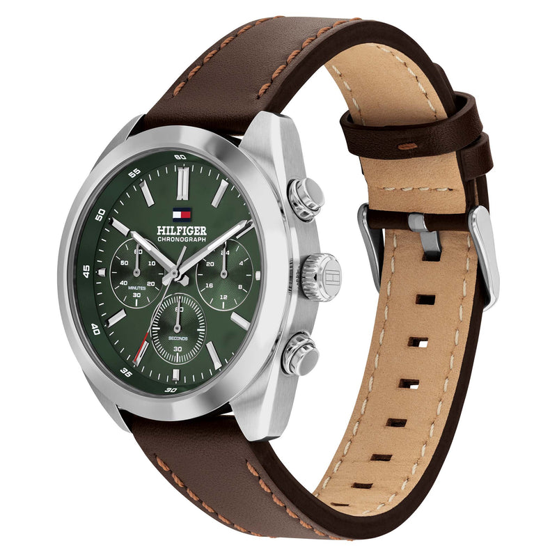 Tommy Hilfiger 1710719 Brown Leather Forest Green Dial Chronograph Men's Watch