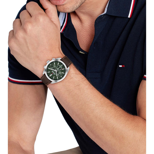 Tommy Hilfiger 1710719 Brown Leather Forest Green Dial Chronograph Men's Watch
