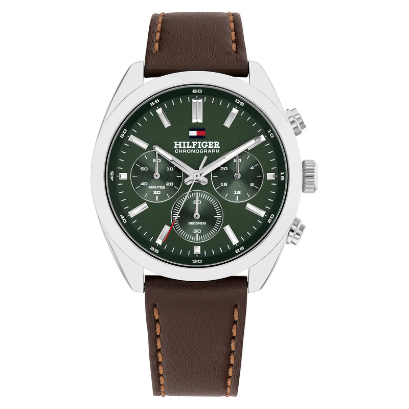 Tommy Hilfiger 1710719 Brown Leather Forest Green Dial Chronograph Men's Watch