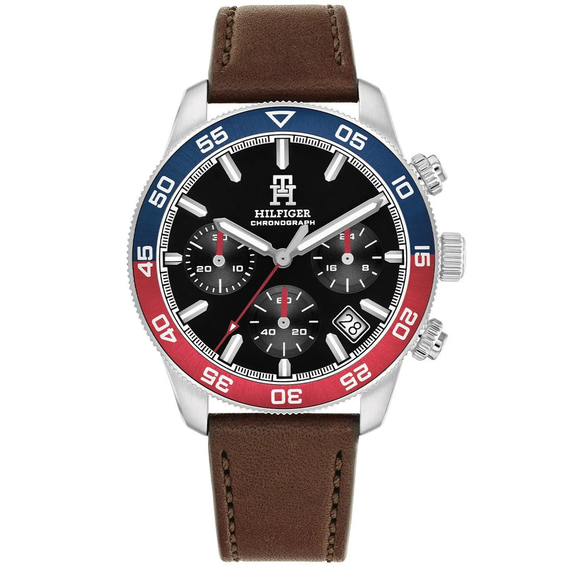 Tommy Hilfiger 1792166  Black Dial Brown Leather Strap  Analogue Men's Watch