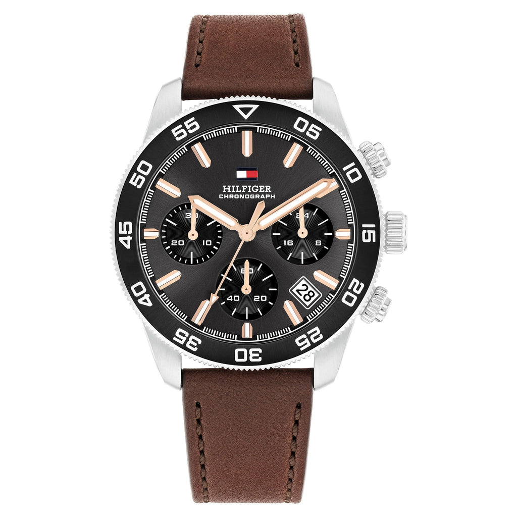 Tommy Hilfiger 1792213 Brown Leather Dark Grey Dial Chronograph Men's Watch