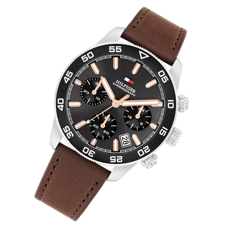 Tommy Hilfiger 1792213 Brown Leather Dark Grey Dial Chronograph Men's Watch