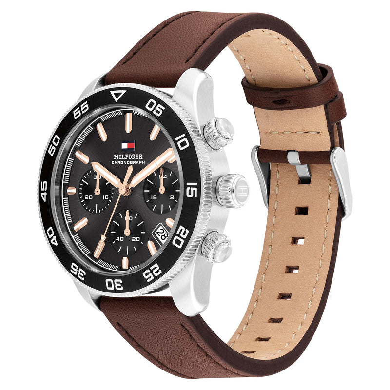 Tommy Hilfiger 1792213 Brown Leather Dark Grey Dial Chronograph Men's Watch