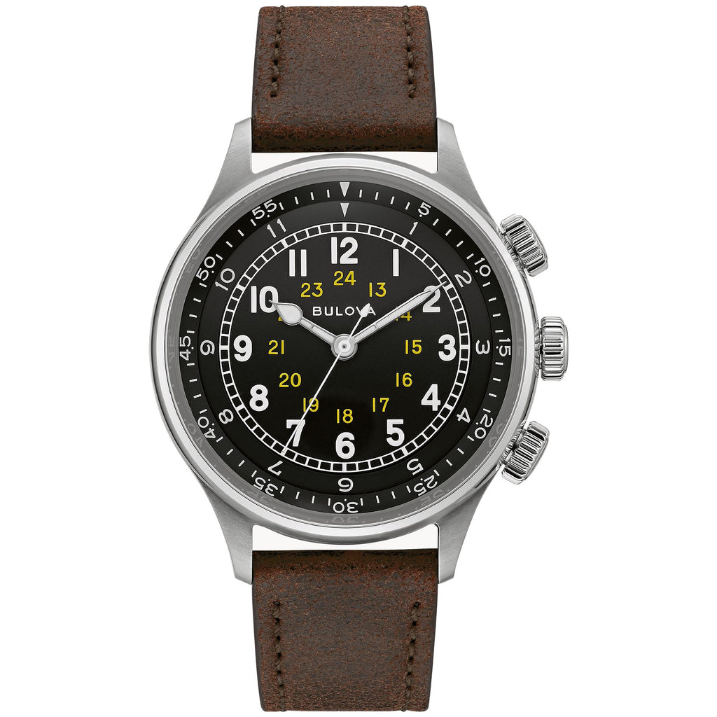 Bulova 96A245 A-15 Pilot Military Black Dial Leather Strap Men's Watch
