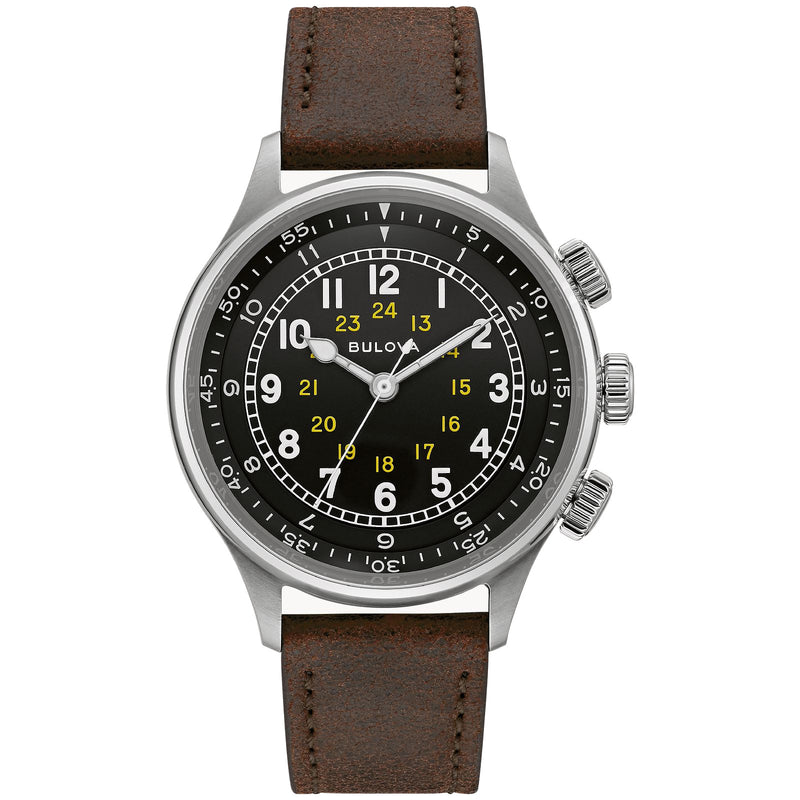 Bulova 96A245 A-15 Pilot Military Black Dial Leather Strap Men's Watch