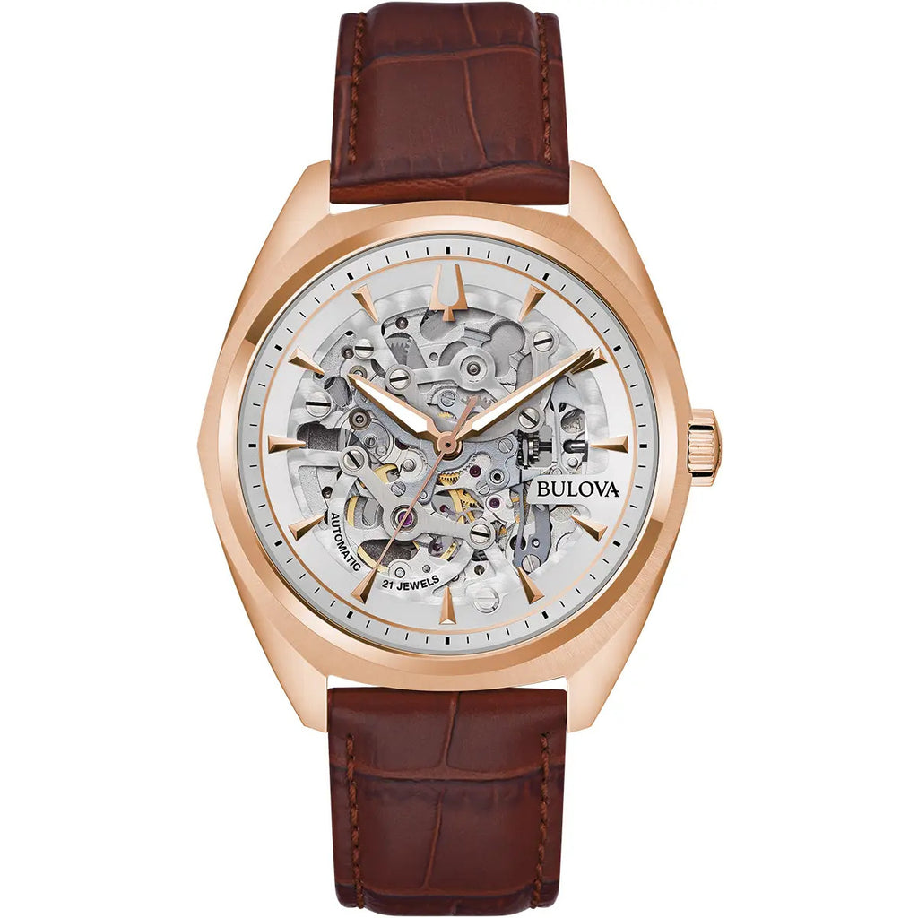 Bulova 97A175 Surveyor Rose Gold-Tone Stainless Steel Leather Strap Men's Watch