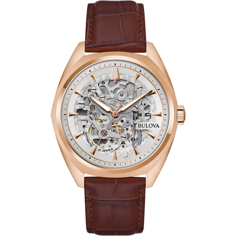 Bulova 97A175 Surveyor Rose Gold-Tone Stainless Steel Leather Strap Men's Watch