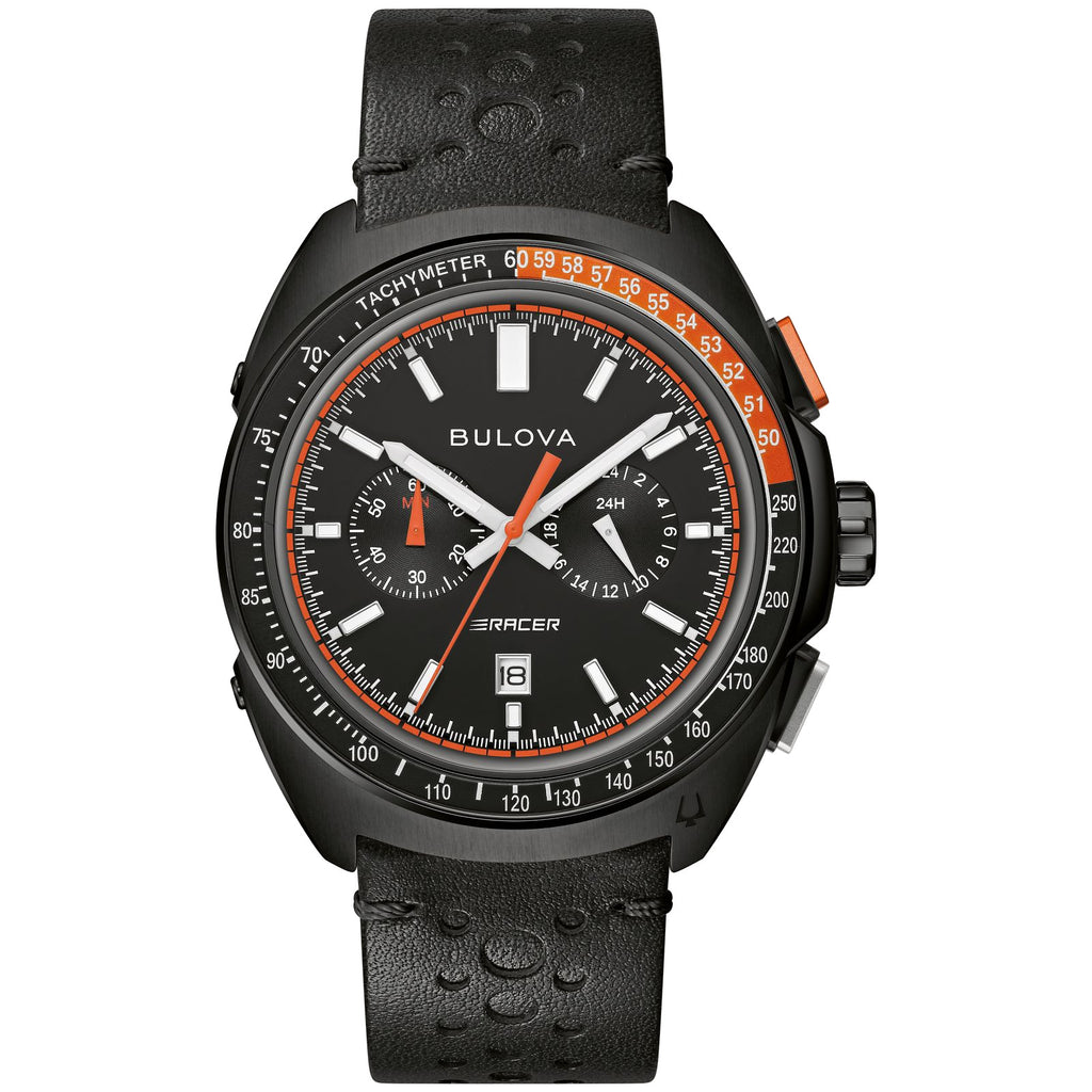 Bulova 98B428 Racer Chronograph Black Dial Leather Strap Men's Watch