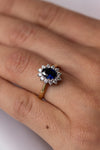 9ct Yellow Gold Created Sapphire & Cubic Zirconia Cluster Ring