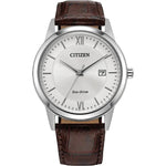 Citizen AW1780-25A Eco-Drive Men's Classic Silver Dial Brown Leather Strap Watch