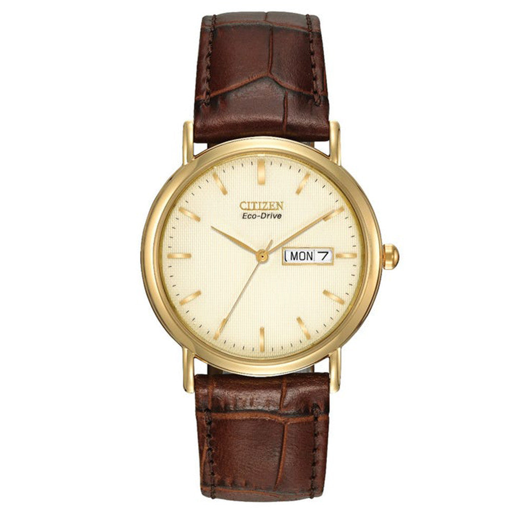 Citizen BM8242-08P Men's Eco-Drive Brown/Gold Leather Strap Watch