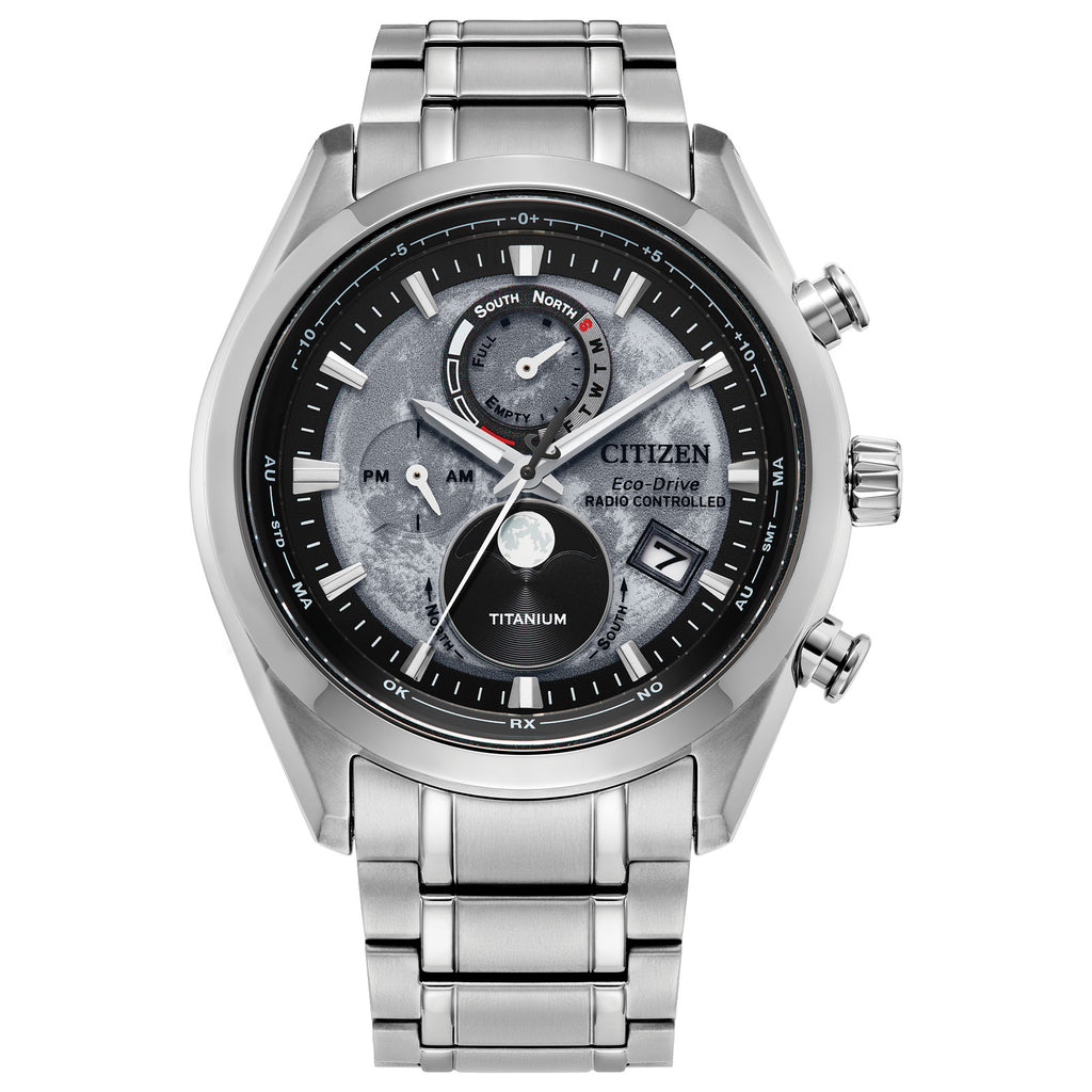 Citizen BY1010-57H Men's Eco-Drive Tsuki-yomi A-T Grey Dial Super Titanium Bracelet Watch