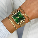 Cluse CW10309 La Tétragone Mesh Stones Green Dial Gold Colour Women's Watch