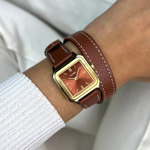 Cluse CW11810 Gracieuse Petite Double Leather, Nutshell, Gold Colour Women's Watch