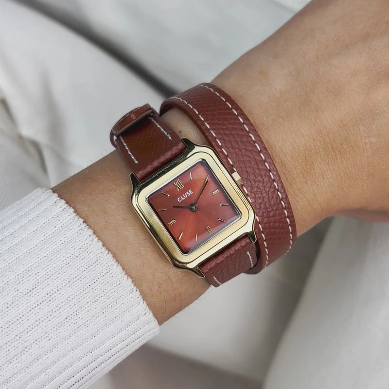 Cluse CW11810 Gracieuse Petite Double Leather, Nutshell, Gold Colour Women's Watch