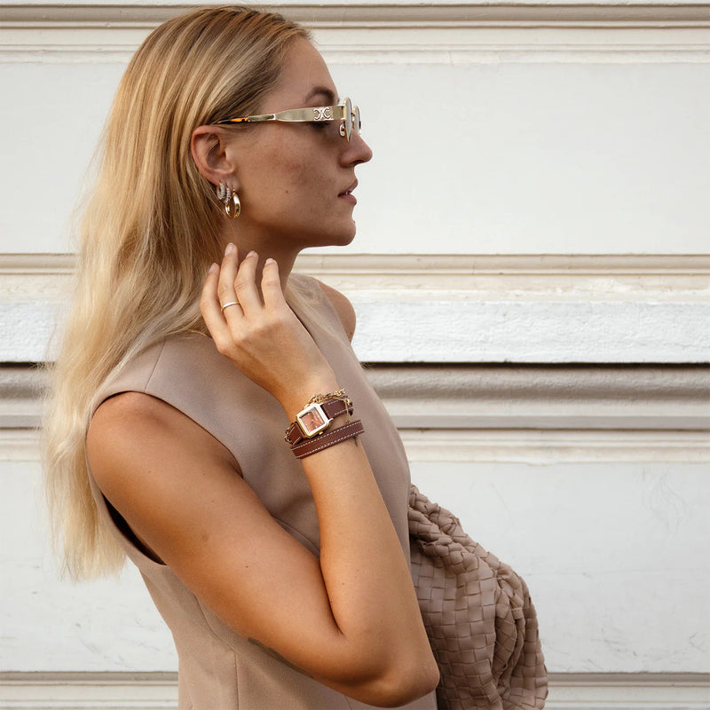 Cluse CW11810 Gracieuse Petite Double Leather, Nutshell, Gold Colour Women's Watch