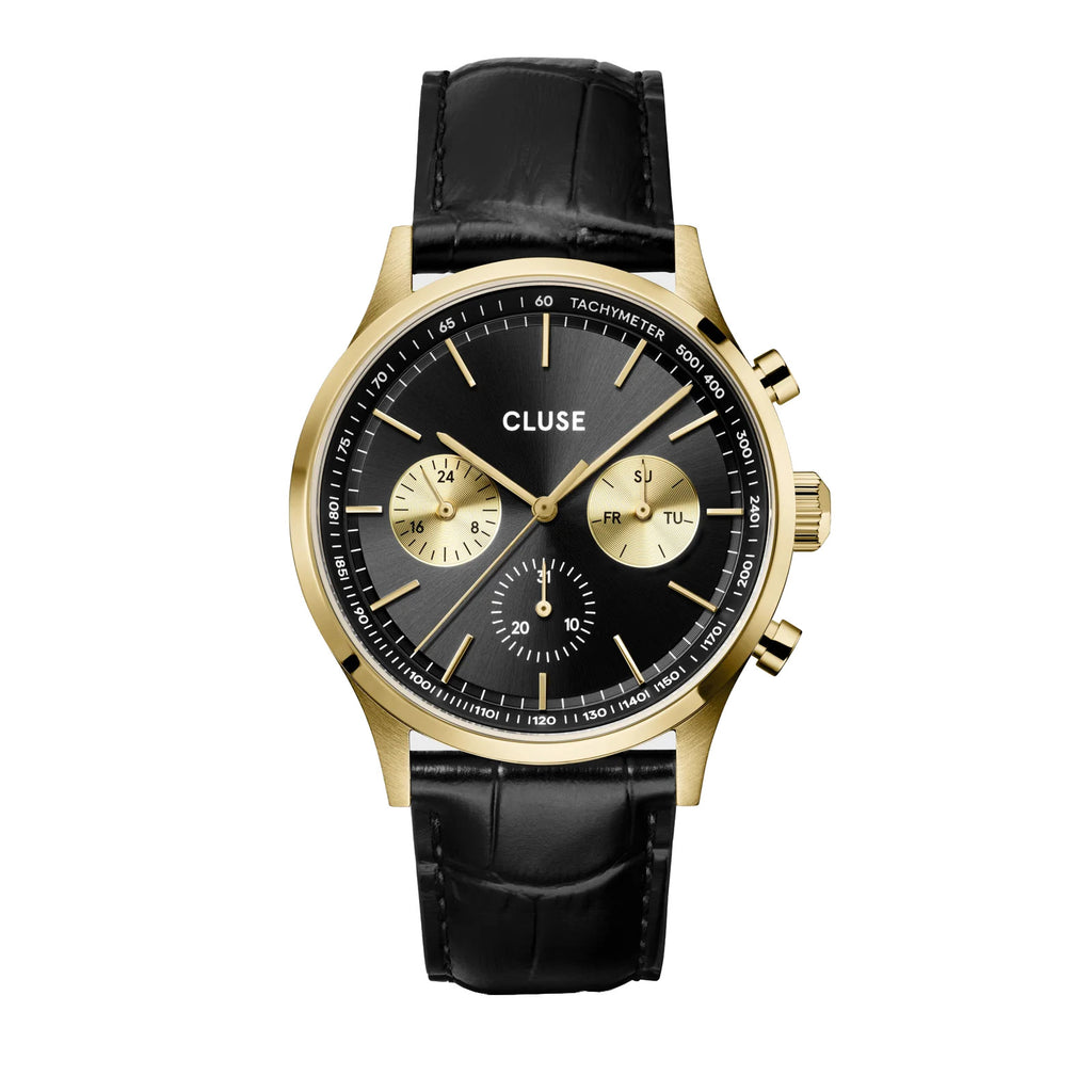 Cluse CW21004 Anthéor Multifunction Black Gold Colour Men's Leather Watch