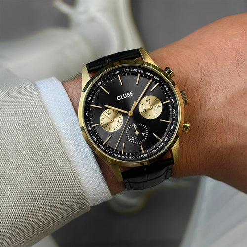 Cluse CW21004 Anthéor Multifunction Black Gold Colour Men's Leather Watch
