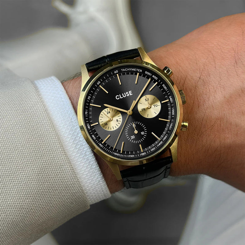 Cluse CW21004 Anthéor Multifunction Black Gold Colour Men's Leather Watch