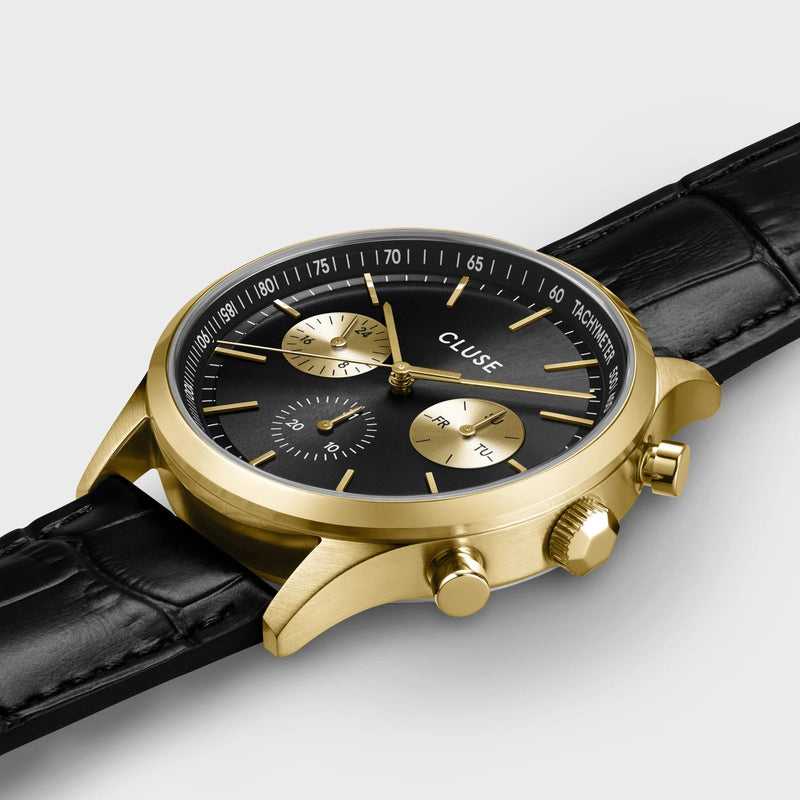 Cluse CW21004 Anthéor Multifunction Black Gold Colour Men's Leather Watch