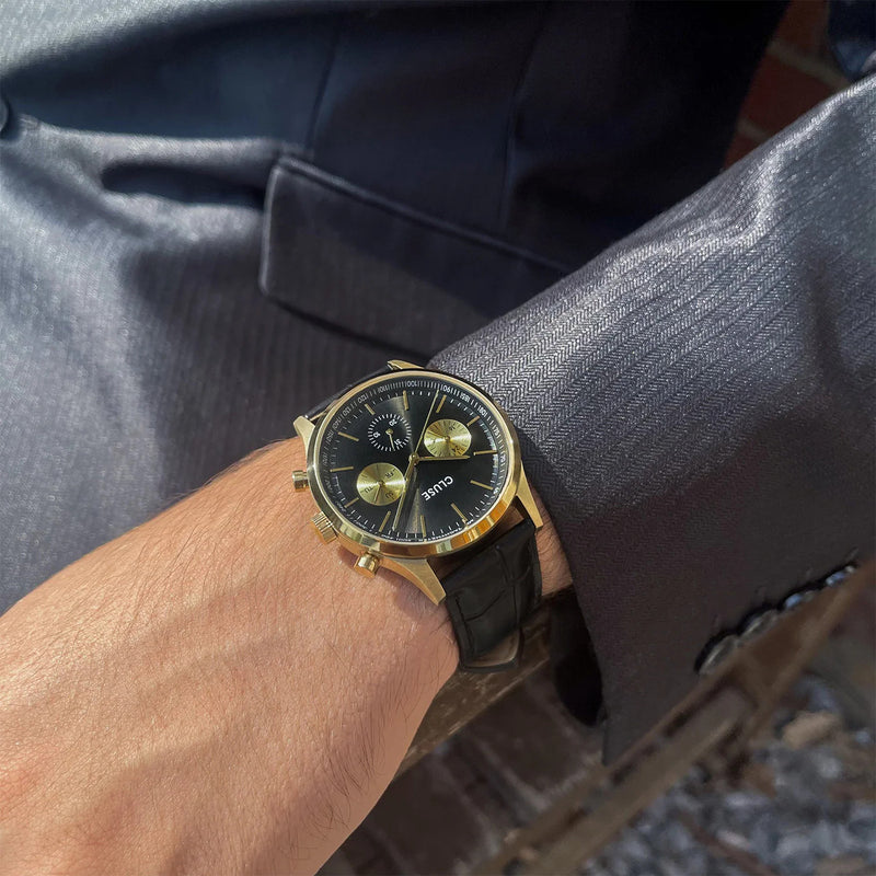 Cluse CW21004 Anthéor Multifunction Black Gold Colour Men's Leather Watch