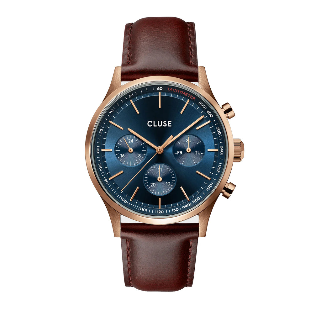 Cluse CW21009 Anthéor Multifunction Blue, Rose Gold Colour Men's Leather Strap Watch