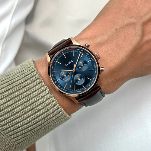 Cluse CW21009 Anthéor Multifunction Blue, Rose Gold Colour Men's Leather Strap Watch