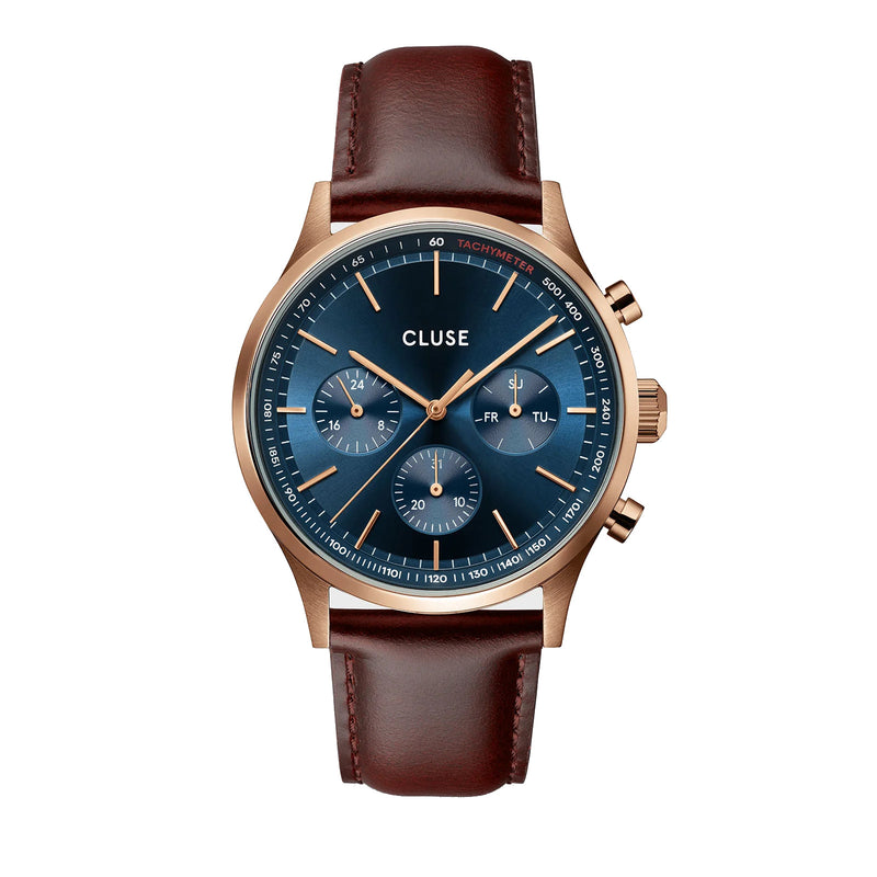 Cluse CW21009 Anthéor Multifunction Blue, Rose Gold Colour Men's Leather Strap Watch