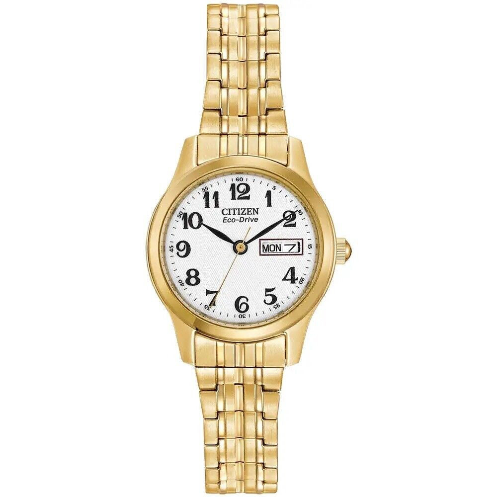 Citizen E3152-95A Eco-Drive Women's White Dial Gold Stainless Steel Strap Watch