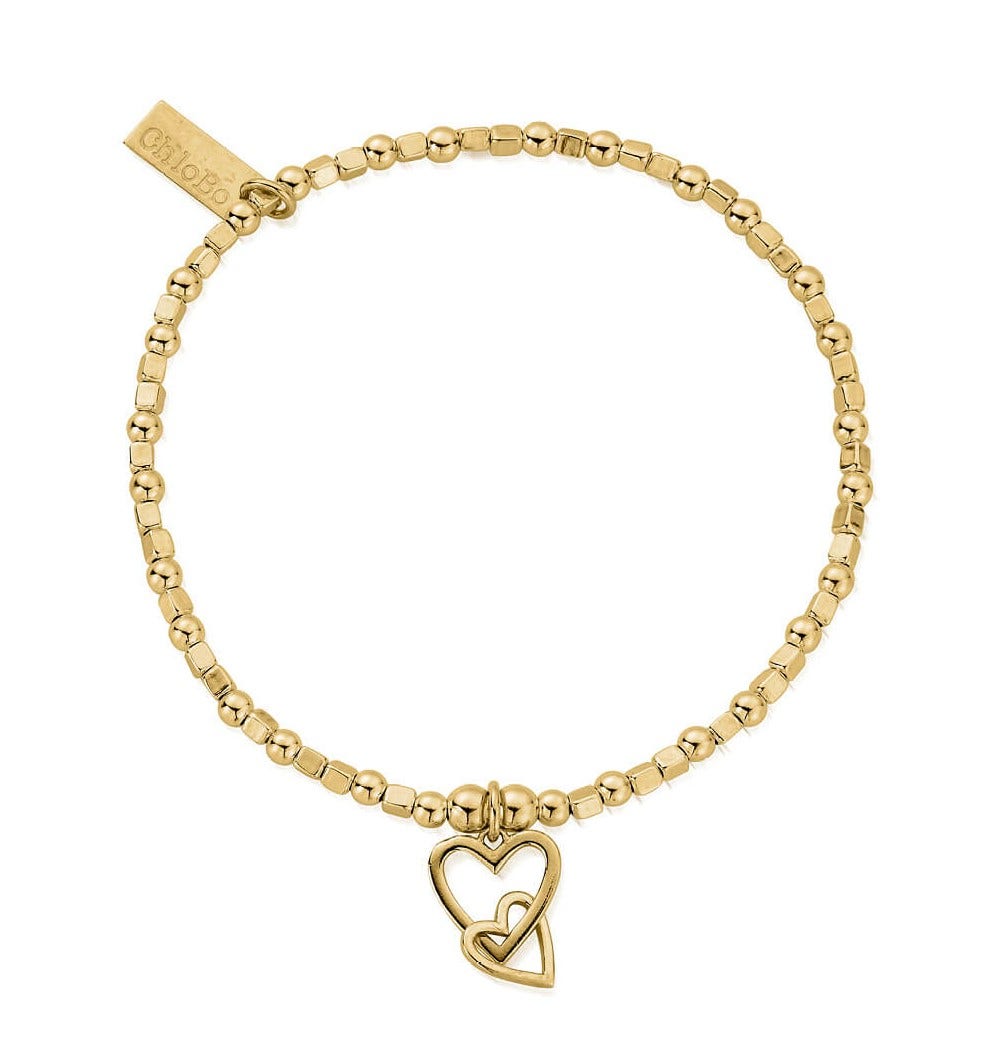 Chlobo GBCFB1069 Gold Mini Cube Interlocking Love Heart Bracelet