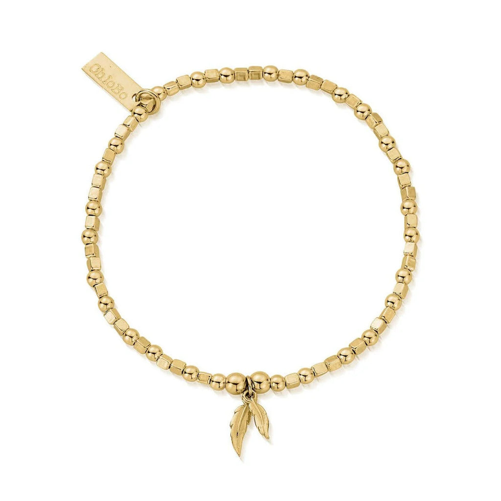 Chlobo Gold Mini Cube Double Feather Bracelet