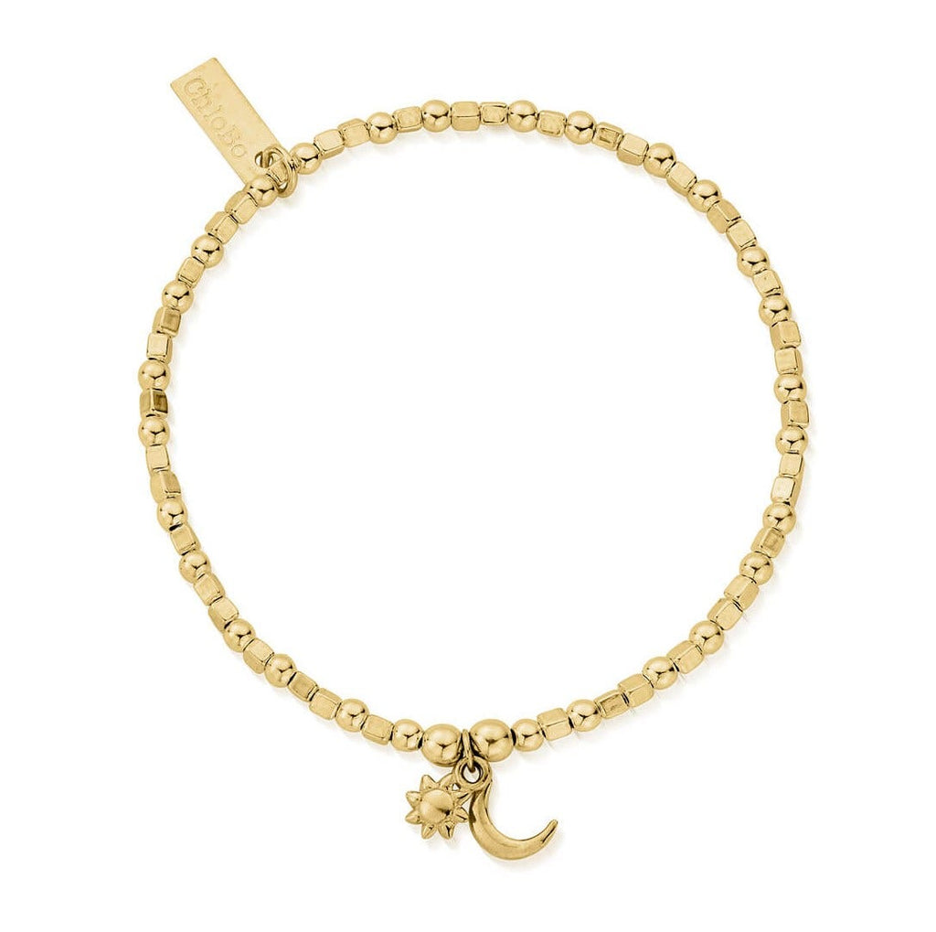 Chlobo GBCFB1097 Gold Mini Cube Dainty Moon and Sun Bracelet