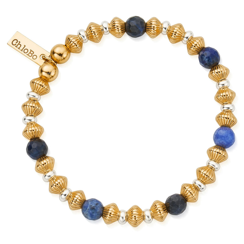 Chlobo Gold And Silver Mixed Metal Corrugated Disc Sodalite Bracelet
