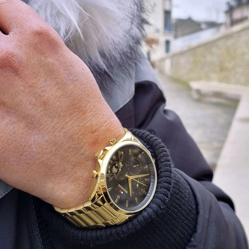 Tommy Hilfiger 1710447 Baker Men's Black Gold Stainless Steel Bracelet Watch